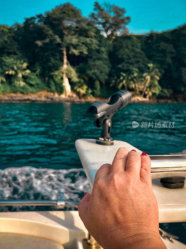 Personal perspective point of view of those who take a boat trip along the island of Sao Tomé and Principe